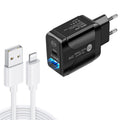 25W Dual Port USB-C Fast Charger with 8 Pin Cable