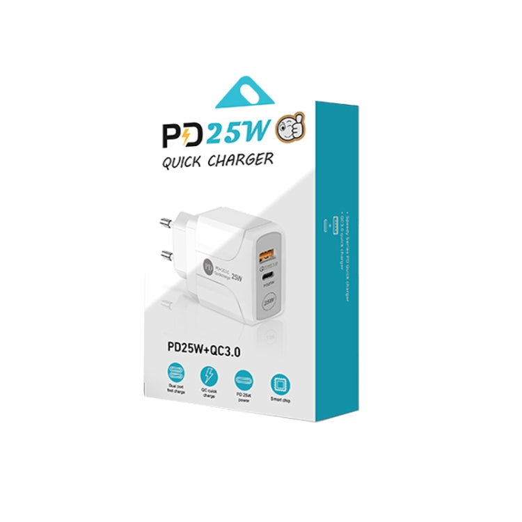 25W Dual Port USB-C Fast Charger with 8 Pin Cable