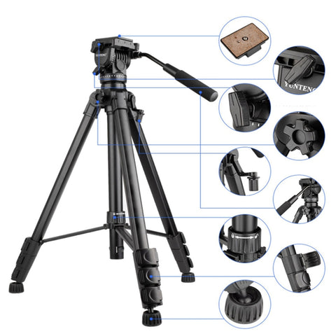 YUNTENG VCT-999 Supporto per treppiede in alluminio da 2 m con testa di smorzamento della resistenza del fluido, VCT-999