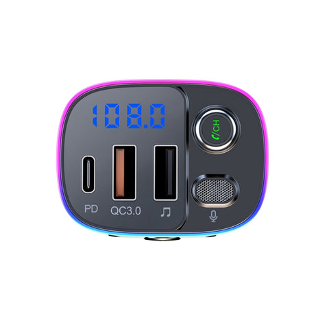 Transmetteur FM Bluetooth pour voiture T65 Lecteur double USB Type-C QC3.0, T65