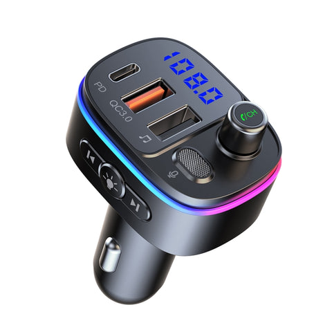 Transmetteur FM Bluetooth pour voiture T65 Lecteur double USB Type-C QC3.0, T65