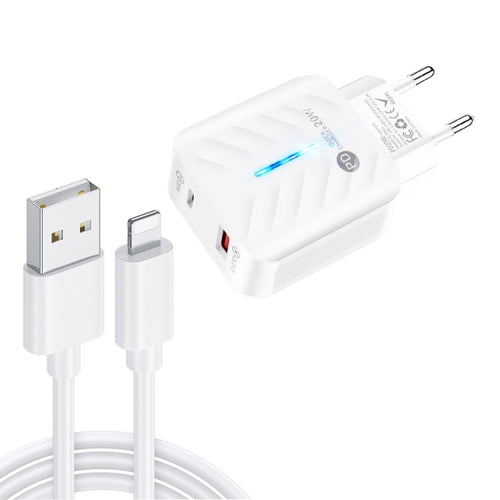 20W PD3.0 USB Charger with 8 Pin Data Cable - EU Plug