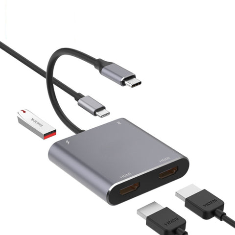 Adattatore HUB 4 in 1 da tipo C a doppio HDMI + USB + tipo C