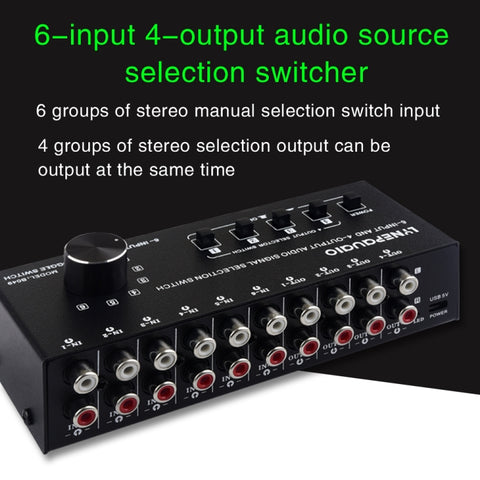 Sélecteur de commutateur de signal audio RCA 6 entrées 4 prises Distribue le contrôle de l'interrupteur de l'appareil