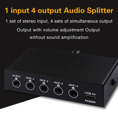 Dispositif de distribution répartiteur de signal de fréquence audio 1 entrée et 4 prises, sans consommation, prise d'interface de 3,5 mm, 1 entrée 4 sorties 3,5 mm