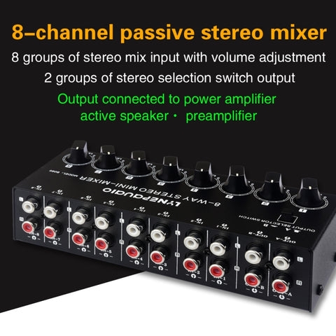 Mini Mixer Passivo Audio Stereo 8 Canali RCA Senza Alimentazione