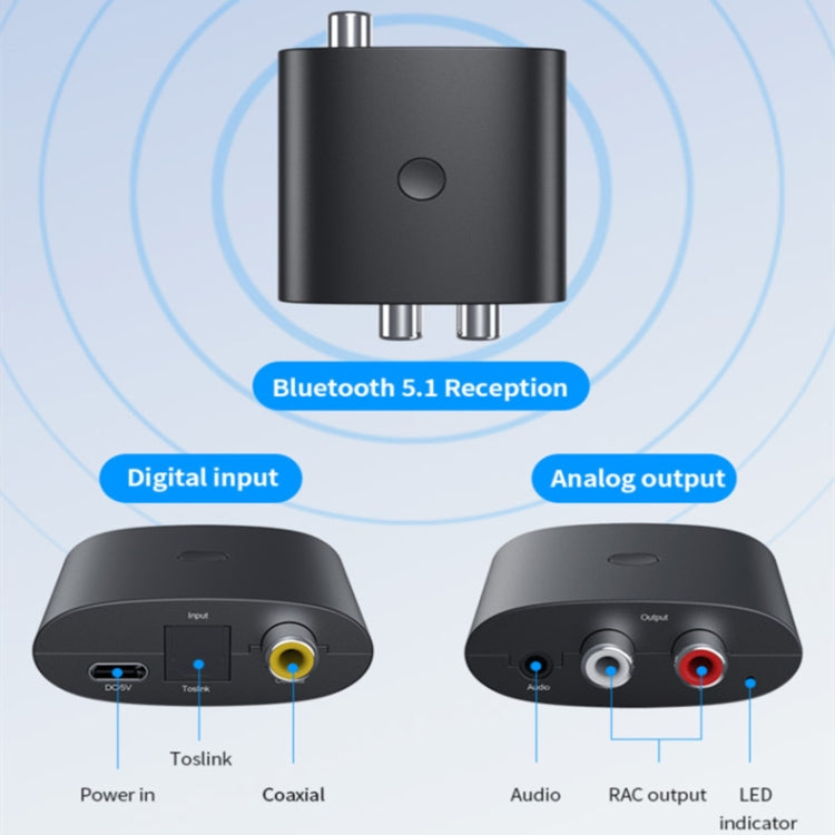 bt-b36-ricevitore-audio-bluetooth-5-1-convertitore-digitale-analogico-in-fibra-coassiale-tv - immagine 2