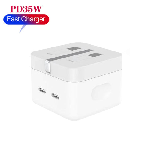 Caricabatterie con doppia porta USB-C/Type-C PD da 35 W per la serie iPhone/iPad, presa UK, UK Plug