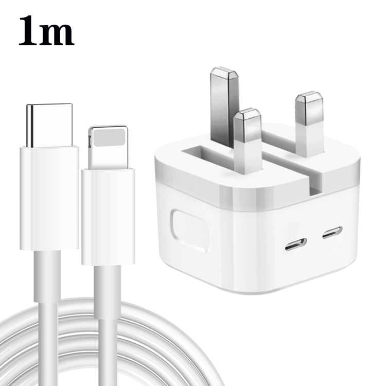 PD 35W Dual USB-C / Type-C Ports Charger with Type-C to 8 Pin Data Cable, UK Plug, UK Plug + 1m 8 Pin Cable, UK Plug + 1.5m 8 Pin Cable                 ...
