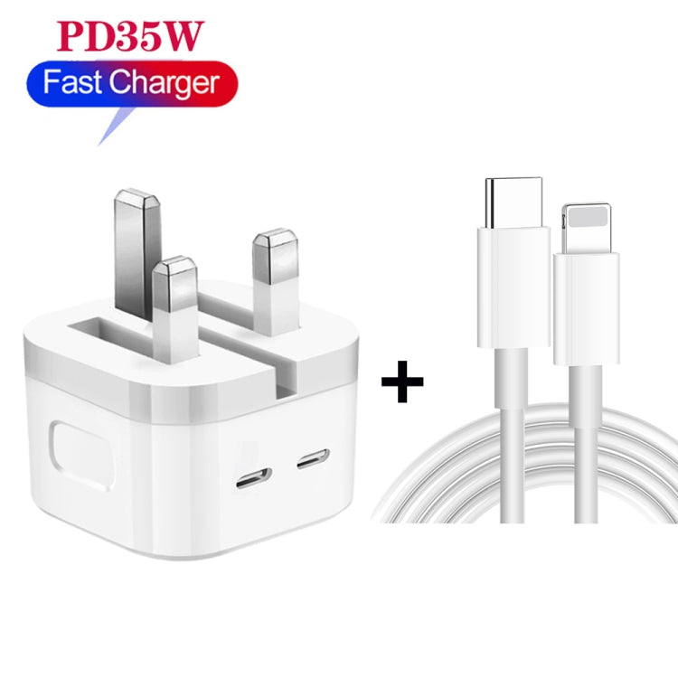 PD 35W Dual USB-C / Type-C Ports Charger with Type-C to 8 Pin Data Cable, UK Plug, UK Plug + 1m 8 Pin Cable, UK Plug + 1.5m 8 Pin Cable                 ...