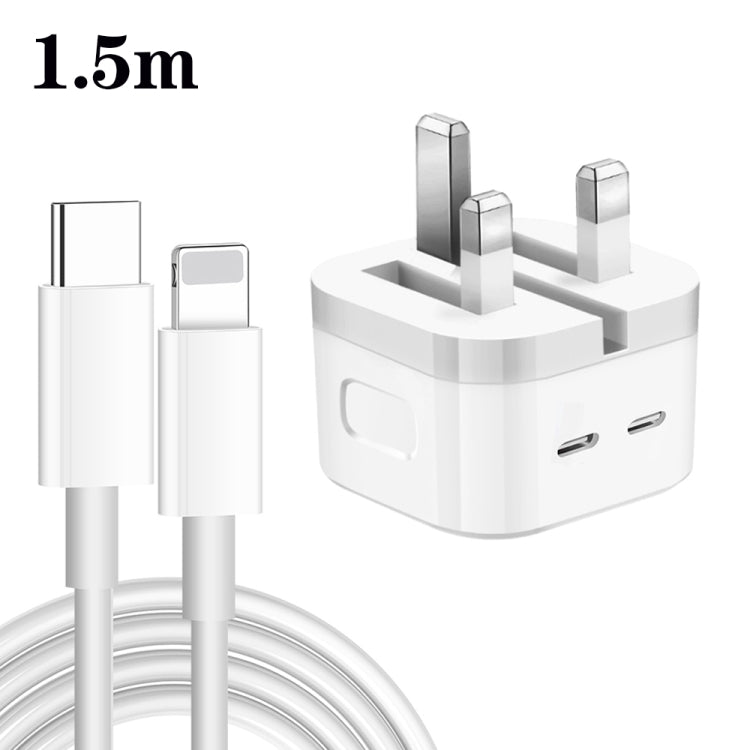 PD 35W Dual USB-C / Type-C Ports Charger with Type-C to 8 Pin Data Cable, UK Plug, UK Plug + 1m 8 Pin Cable, UK Plug + 1.5m 8 Pin Cable                 ...