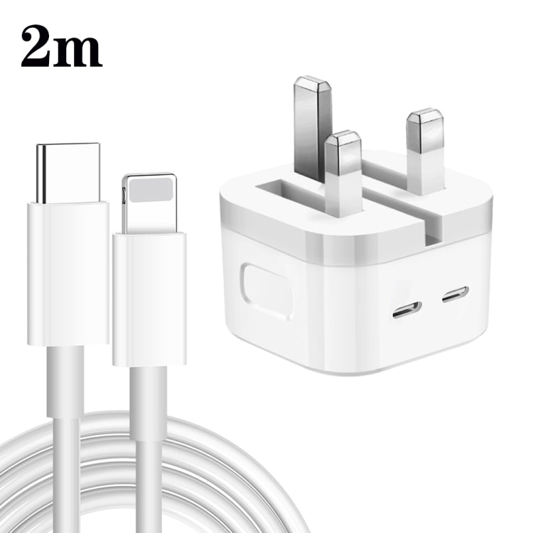PD 35W Dual USB-C / Type-C Ports Charger with Type-C to 8 Pin Data Cable, UK Plug, UK Plug + 1m 8 Pin Cable, UK Plug + 1.5m 8 Pin Cable                 ...
