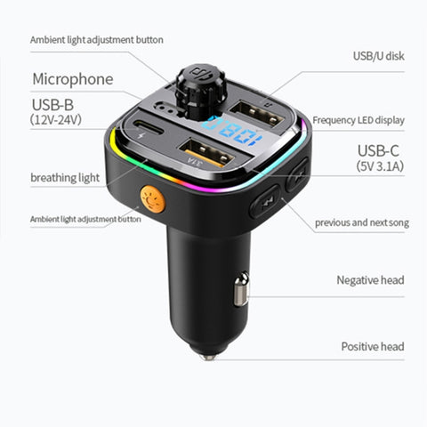 C24 Lecteur MP3 Bluetooth pour voiture Lecteur de voiture rapide FM Vivavoce sans fil, C24