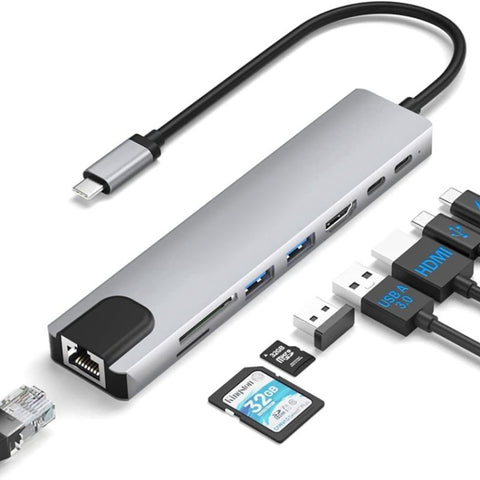 Adattatore Multiporta USB-C 8 in 1 con HDMI 4K e Lettore Schede per