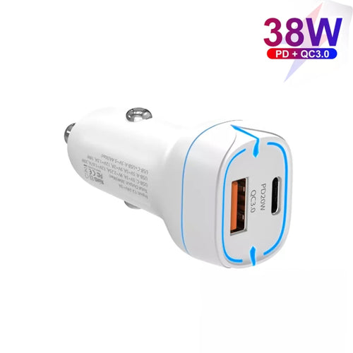 38W PD & QC3.0 USB Car Charger with Type-C Cable