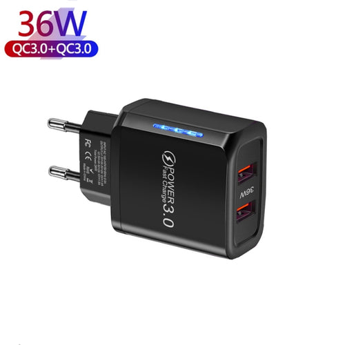 36W Dual Port USB Phone Charger with QC3.0 Fast Charging