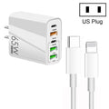65W Multi-Port Charger with Type-C to 8 Pin Cable, US Plug