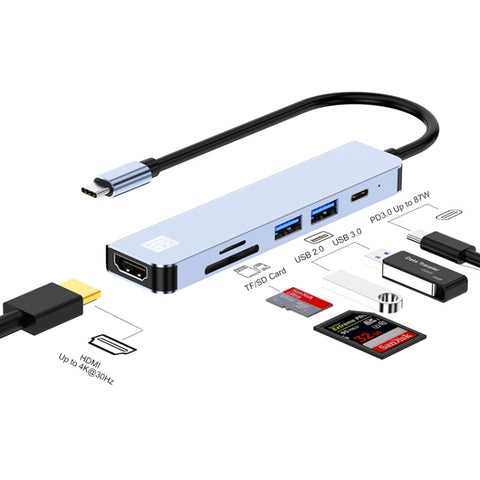 JUNSUNMAY Adattatore docking station HDMI 6 in 1 da tipo C a 4K Hub di ricarica rapida USB-C PD Lettore di schede SD/TF, JSM-HUB005