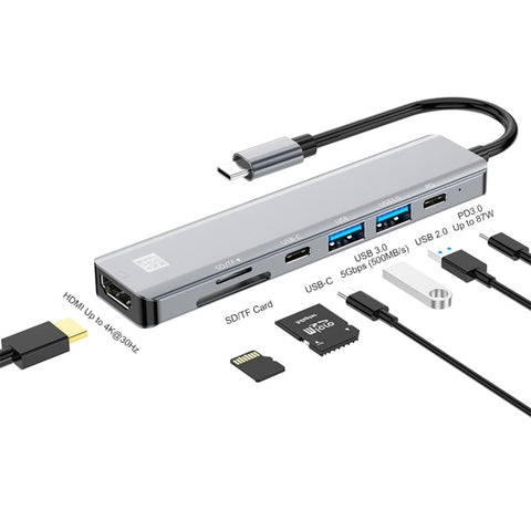 JUNSUNMAY Adattatore docking station HDMI 7 in 1 da tipo C a 4K Hub di ricarica rapida PD Lettore di schede SD/TF, JSM-HUB007
