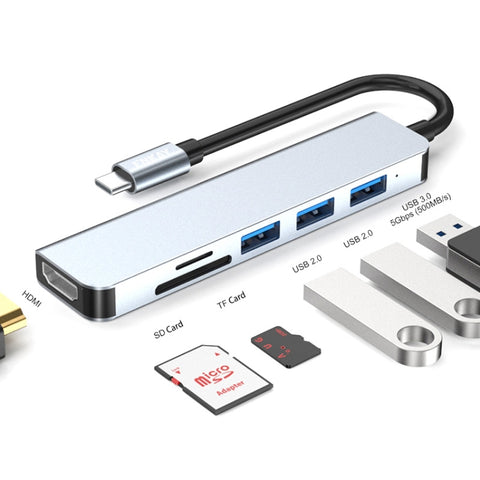 ENKAY Hat-Prince Adattatore docking station HDMI 6 in 1 da tipo C a 4K Hub USB-C Lettore di schede SD/TF, 6 in 1 Type-C to 4K HDMI