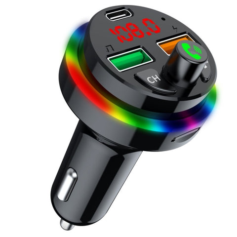 PDF16 Transmetteur FM Bluetooth 5.0 pour voiture Batterie de voiture rapide USB couleur de type C pour lumière ambiante colorée, PDF16