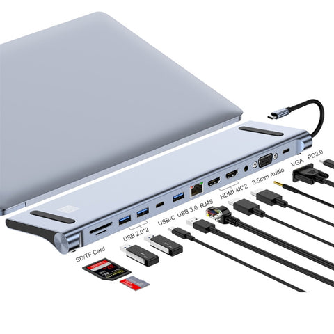 JUNSUNMAY Lettore di schede SD/TF adattatore docking station hub USB C multifunzionale 12 in 1, JSM-HUB022