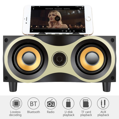 Altoparlante portable sans fil en legno caisson de basses stéréo Radio FM Altoparlanti Bluetooth da tavolo, marron en bois