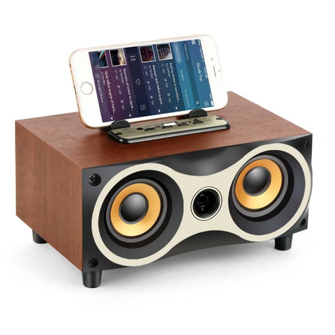 Altoparlante portable sans fil en legno caisson de basses stéréo Radio FM Altoparlanti Bluetooth da tavolo, marron en bois