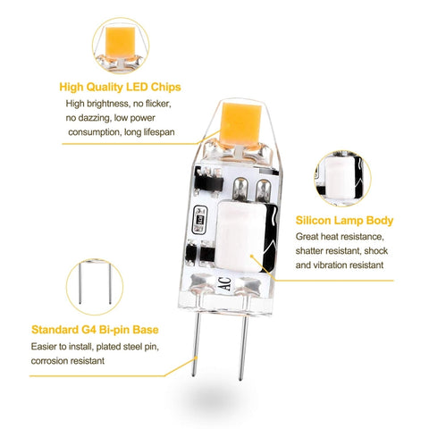 G4 1W 1 LED 110LM Lampadina Lampadario Lampadine in silicone COB super luminose, AC/DC 10-20V