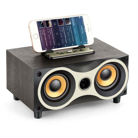 X6 Altoparlante portable sans fil en legno caisson de basses stéréo Altoparlanti Bluetooth Radio FM bureau, bois noir