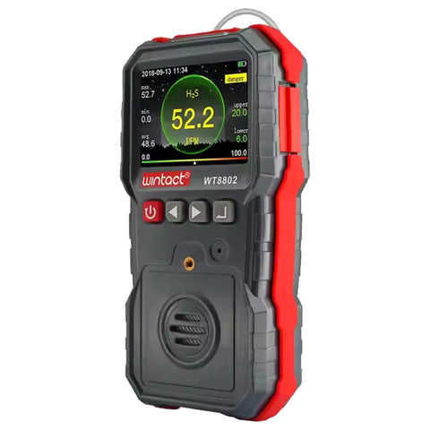 WINTACT WT8802 Moniteur d'hydrogène solforé Capteur de gaz rechargeable professionnel Élévateur de vibrations H2S avec alarme sonore et lumière numérique à haute sensibilité
