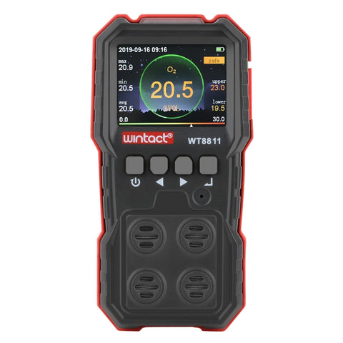 WINTACT WT8811 Moniteur Gaz Composé Affichage LCD Ricarable Multifonction 4 en 1 Capteur Gaz Combustible O2 H2S CO Allarme Vibrazione Suono-Luce