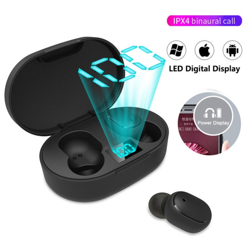 E6S Display LED Auricolare wireless TWS Bluetooth V5.3 Cuffie Auricolari Bluetooth impermeabili, E6S (Black)
