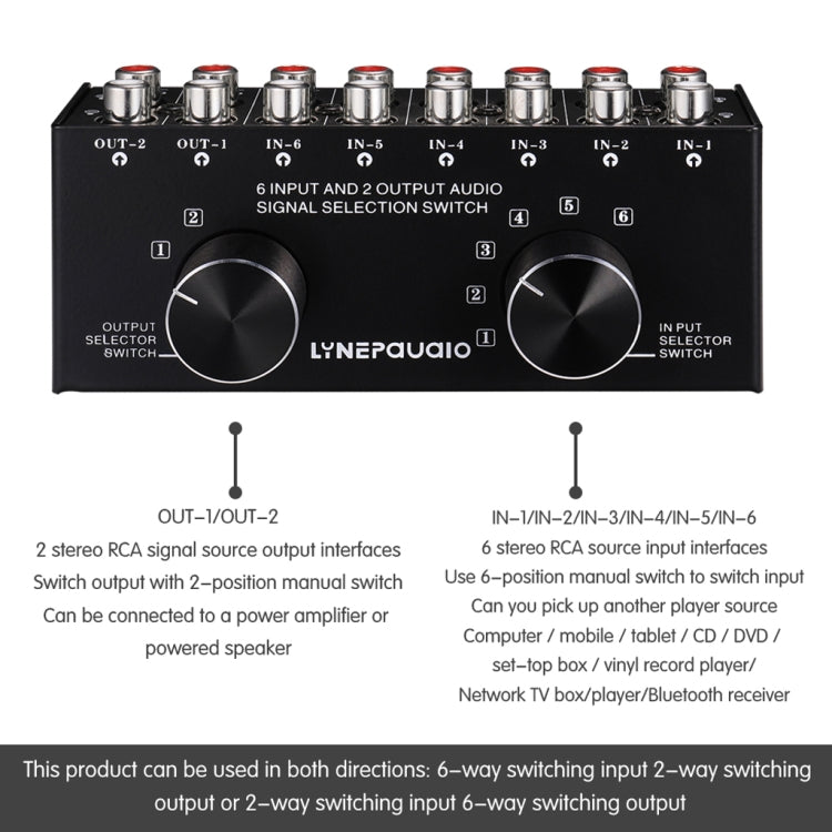 Audio Source Selector Switch with RCA Inputs and Outputs