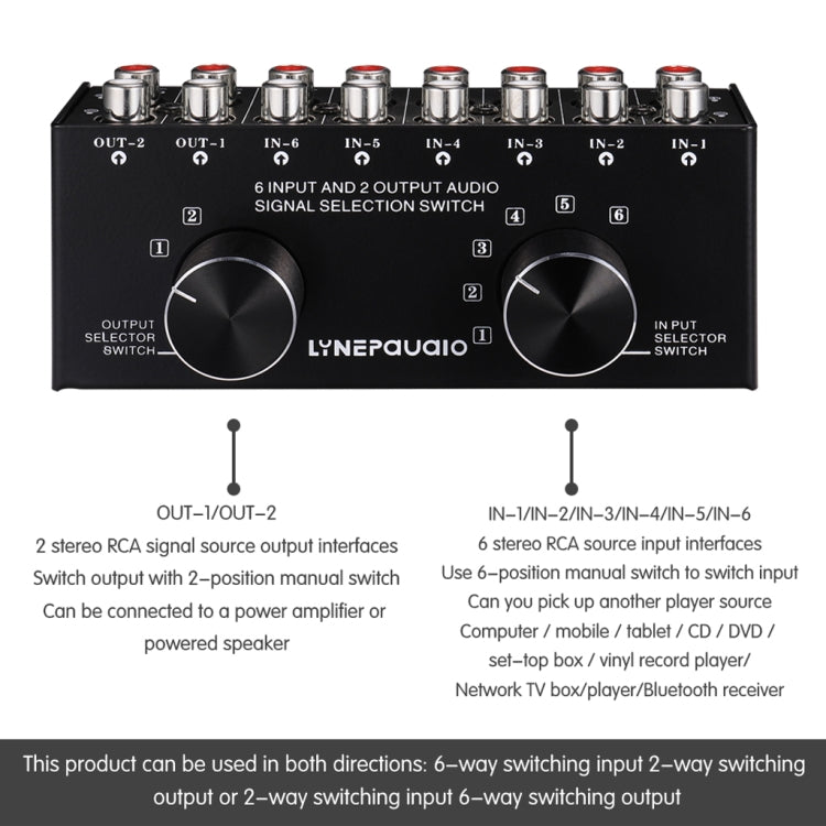 Audio Source Selector Switch with RCA Inputs and Outputs