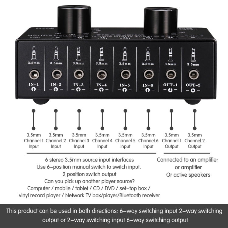 6x2 Audio Signal Switch with 3.5mm Interface
