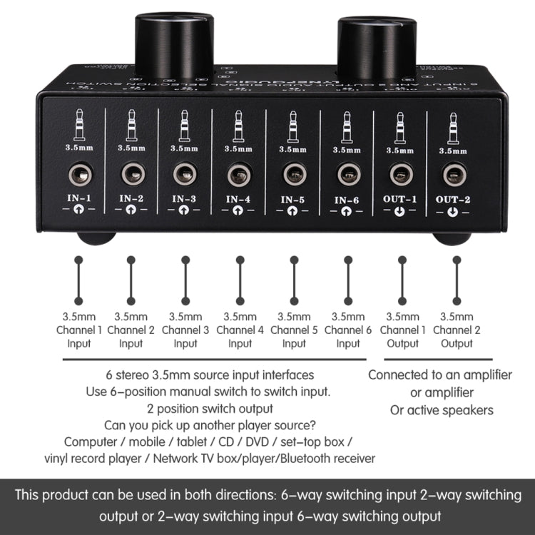 6x2 Audio Signal Switch with 3.5mm Interface