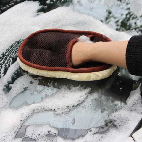 Guanti per lavaggio auto in lana morbida per styling auto Spazzola per pulizia Prodotti per la cura della rondella per moto, Marron, Gants de lavage