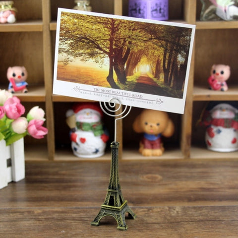 Mini statua da tavolo a forma di Torre Eiffel Informazioni Porta biglietti da visita Clip per foto Regalo Art Déco per la casa, consegna a colori casuale, Eiffel Tower Shape Card Holder