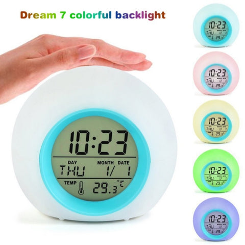 Sveglia rotonda con gradiente di luce di colore. Orologio con calendario perpetuo, Round Color Light Clock