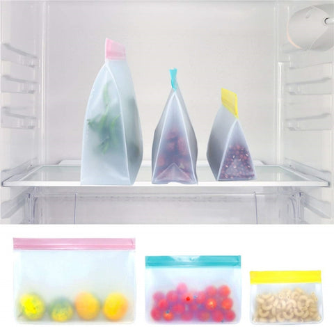 2 ensembles de sacs pour aliments PEVA riutilizzano sacs de conservation sigillati tridimensionnels addensati, consegna di colori casuali, Sacs de conservation scellés