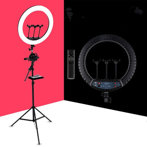 HQ-21N Kit lumière vidéo pour photographie Vlogging avec anneau LED de 21 pouces 52,5 cm avec télécommande et support de téléphone et support pour trépied de 2,1 m, colonne européenne, 21 pouces