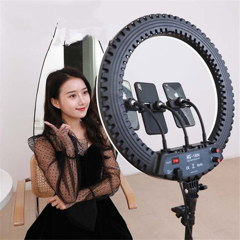 HQ-18N Kit de lumière vidéo pour photographie Vlogging avec anneau LED de 18 pouces et 45 cm avec télécommande et support de téléphone et support pour trépied de 2,1 m, colonne européenne, 18 pouces