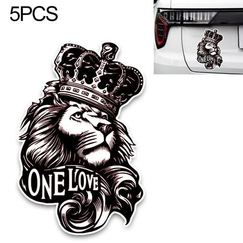 5 autocollants pour voiture avec animaux en PVC YJZT One Love Lion Crown, 10x15,3 cm, Lion Crown