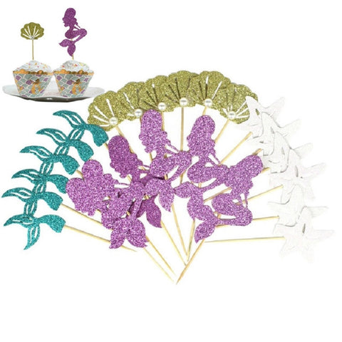 24 pezzi/1 set di carte inserite per decorare cupcakes con principesse sirene, Cupcakes Inserted Card