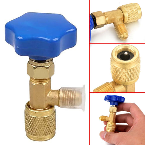 Apribottiglie con valvola in metallo blu 1/4 Connettore SAE Erogazione apribottiglie con valvola del refrigerante per R22 R134a R410A, Blue Metal Valve Bottle