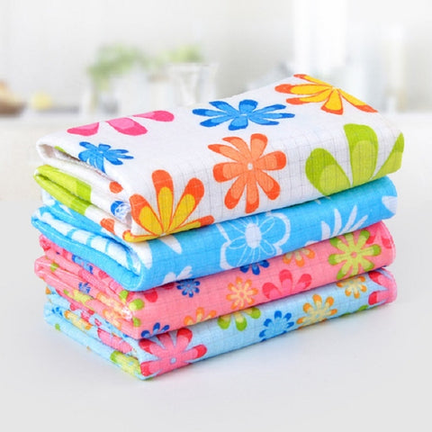 4 pièces/ensemble Panno per pulizia in tessuto con fiori stampati en microfibre, serviettes imprimées en microfibre