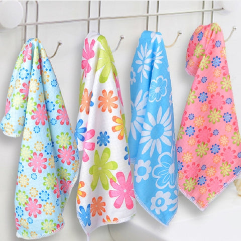 4 pièces/ensemble Panno per pulizia in tessuto con fiori stampati en microfibre, serviettes imprimées en microfibre
