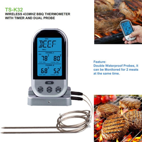 Termometro da cucina digitale wireless a doppia sonda Display LCD Allarme timer temperatura per cucinare carne Grigliata Forno Alimenti BBQ, Kitchen Thermometer