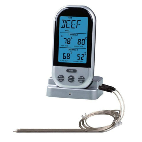Termometro da cucina digitale wireless a doppia sonda Display LCD Allarme timer temperatura per cucinare carne Grigliata Forno Alimenti BBQ, Kitchen Thermometer